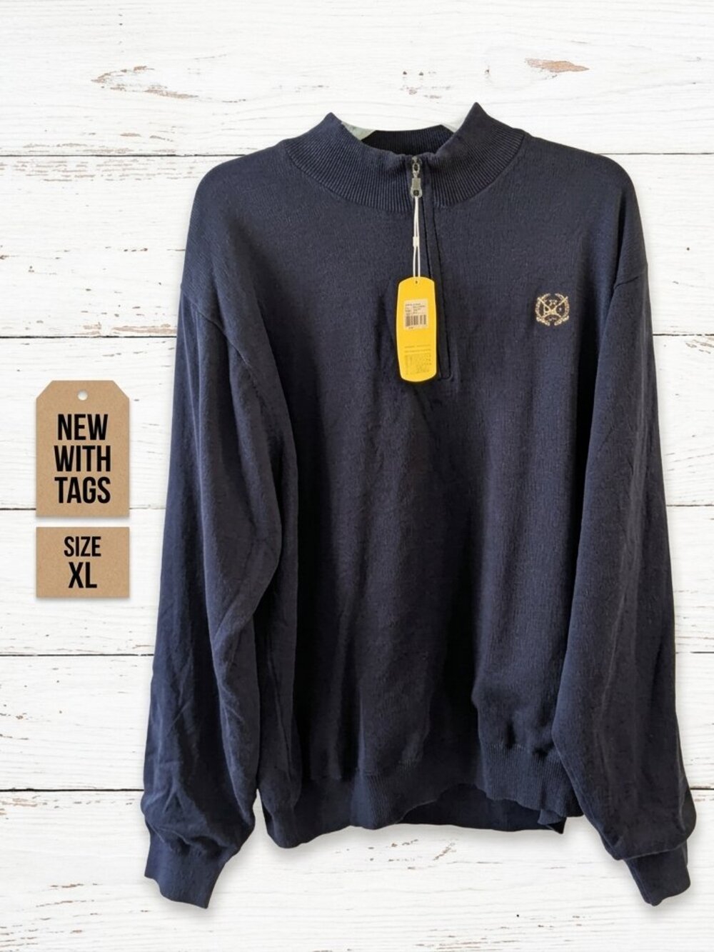 Greg Norman Men XL Pima Cotton Sweater 1/4 Zip Pullover XL Blue NWT